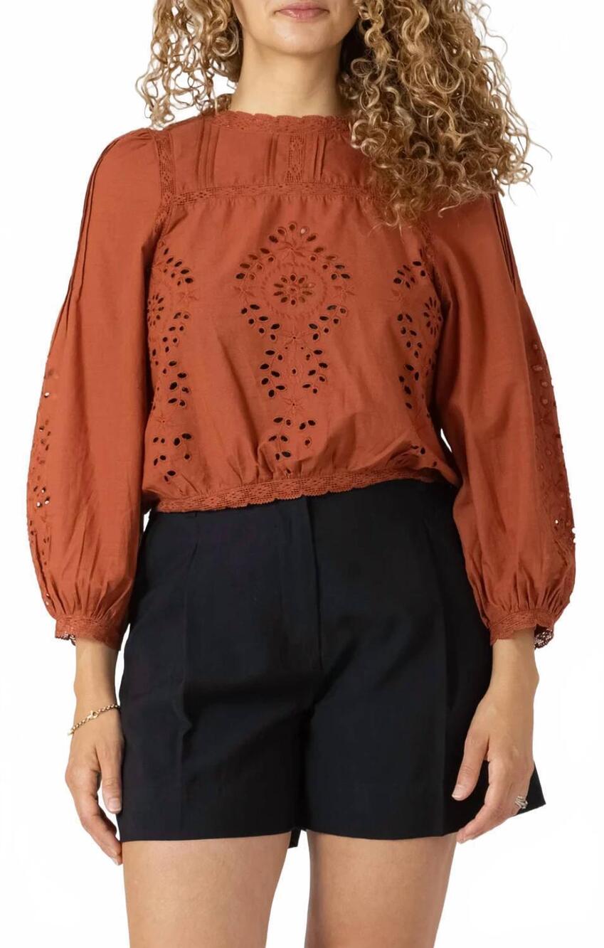 NEW DEX lace detailed blouse in terracotta